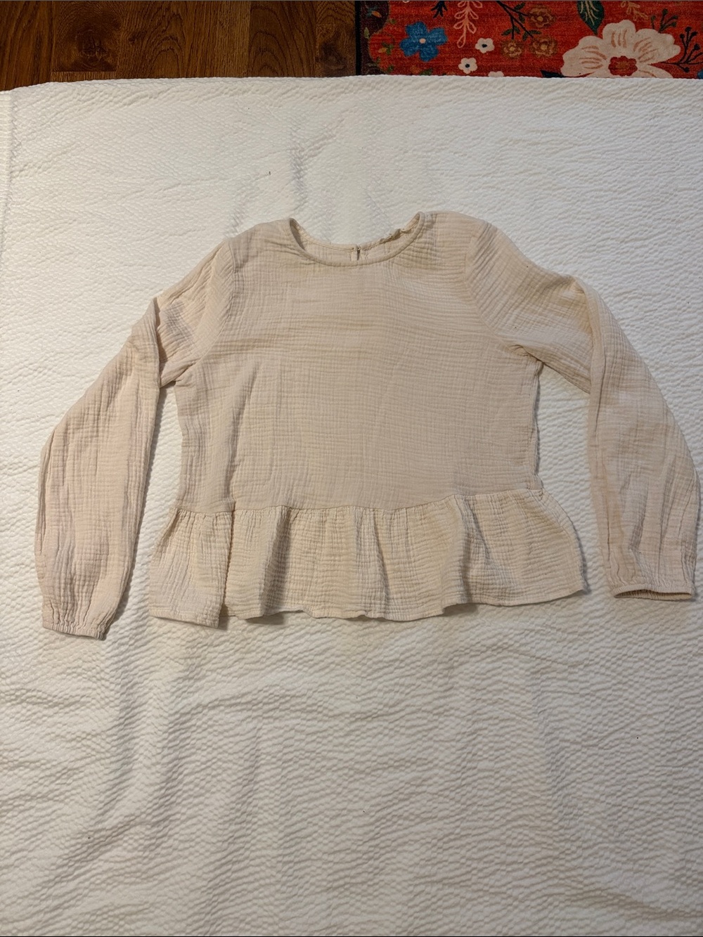 Copper Key Light Cream Peplum Long-Sleeve Blouse